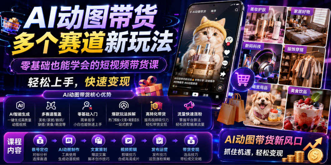 不会拍视频、不想真人出镜？诺诺AI动图带货课全泄露：用AI把静态商品图变成带货视频，多个赛道同时跑，总有一条能爆！