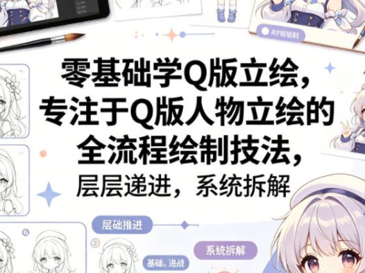 零基础学Q版立绘，专注于Q版人物立绘的全流程绘制技法，层层递进，系统拆解